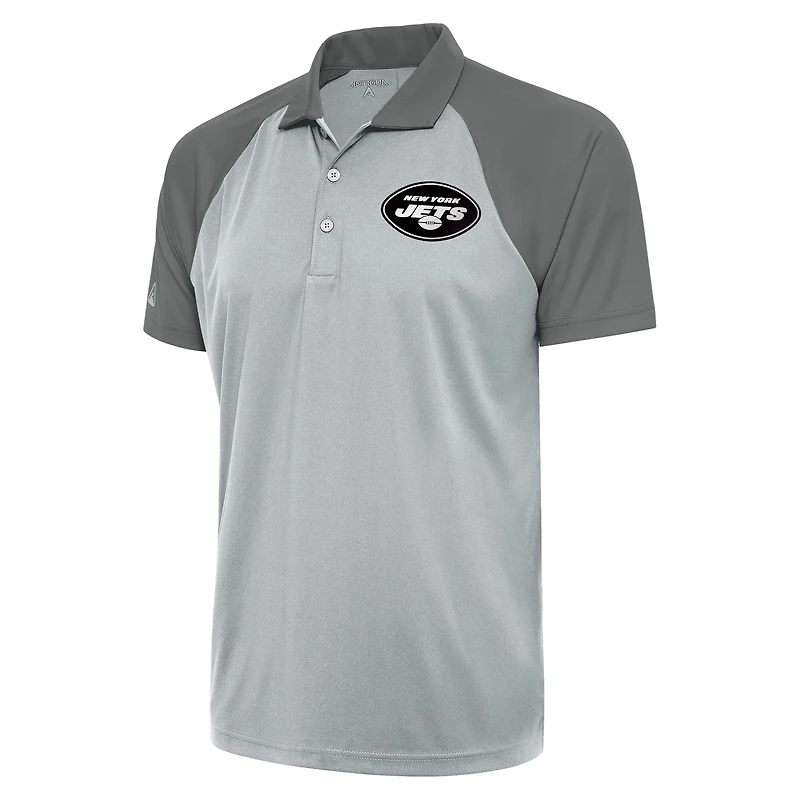 Men's Antigua Silver/Gray New York Jets Metallic Logo Nova Polo