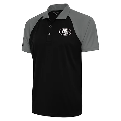 Men's Antigua Black/Gray San Francisco 49ers Metallic Logo Nova Polo