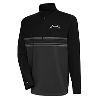 Men's Antigua Black Los Angeles Chargers Metallic Logo Pace Quarter-Zip Pullover Top