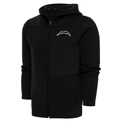 Men's Antigua Black Los Angeles Chargers Metallic Logo Protect Full-Zip Hoodie