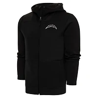 Men's Antigua Black Los Angeles Chargers Metallic Logo Protect Full-Zip Hoodie