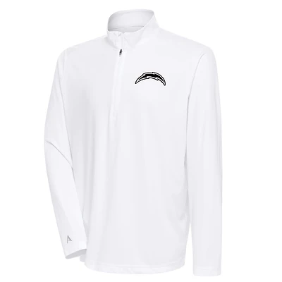Men's Antigua White Los Angeles Chargers Metallic Logo Tribute Quarter-Zip Top