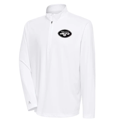 Men's Antigua White New York Jets Metallic Logo Tribute Quarter-Zip Top