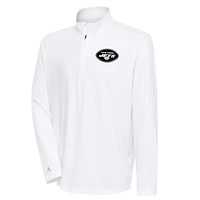 Men's Antigua White New York Jets Metallic Logo Tribute Quarter-Zip Top