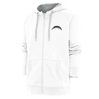 Men's Antigua White Los Angeles Chargers Metallic Logo Victory Full-Zip Hoodie