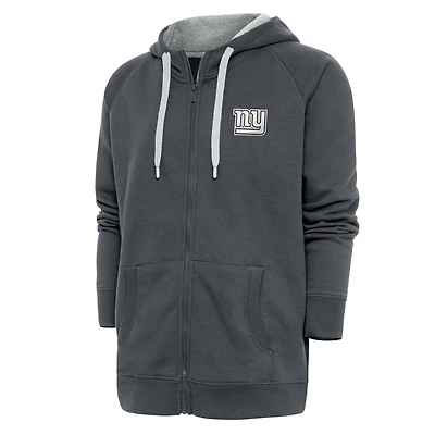 Men's Antigua Charcoal New York Giants Metallic Logo Victory Full-Zip Hoodie