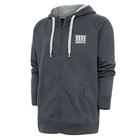 Men's Antigua Charcoal New York Giants Metallic Logo Victory Full-Zip Hoodie