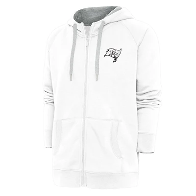 Men's Antigua White Tampa Bay Buccaneers Metallic Logo Victory Full-Zip Hoodie