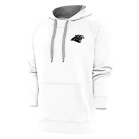 Men's Antigua White Carolina Panthers Metallic Logo Victory Pullover Hoodie