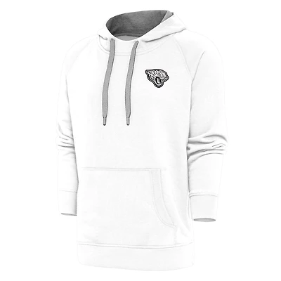 Men's Antigua White Jacksonville Jaguars Metallic Logo Victory Pullover Hoodie