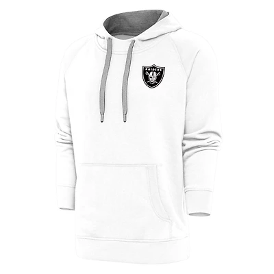 Men's Antigua White Las Vegas Raiders Metallic Logo Victory Pullover Hoodie