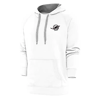 Men's Antigua White Miami Dolphins Metallic Logo Victory Pullover Hoodie