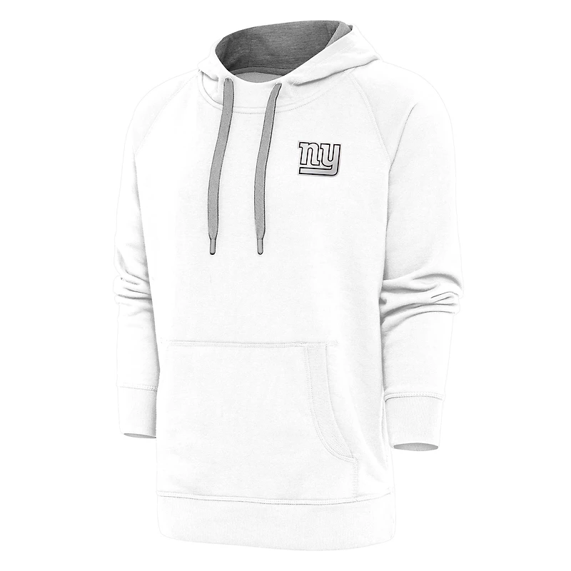 Men's Antigua White New York Giants Metallic Logo Victory Pullover Hoodie
