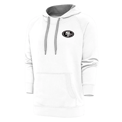 Men's Antigua White San Francisco 49ers Metallic Logo Victory Pullover Hoodie