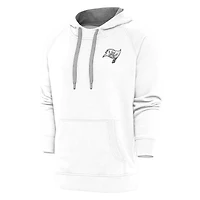 Men's Antigua White Tampa Bay Buccaneers Metallic Logo Victory Pullover Hoodie