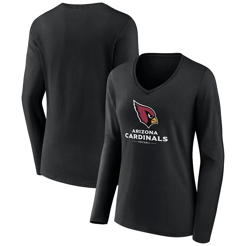 Women's Black Arizona Cardinals Logo Team Lockup Long Sleeve V-Neck T-Shirt
