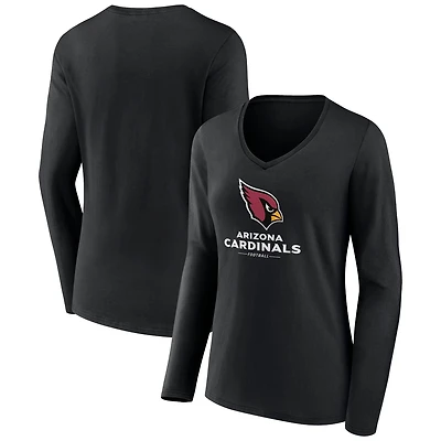 Women's Black Arizona Cardinals Logo Team Lockup Long Sleeve V-Neck T-Shirt