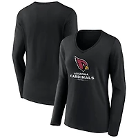 Women's Black Arizona Cardinals Logo Team Lockup Long Sleeve V-Neck T-Shirt