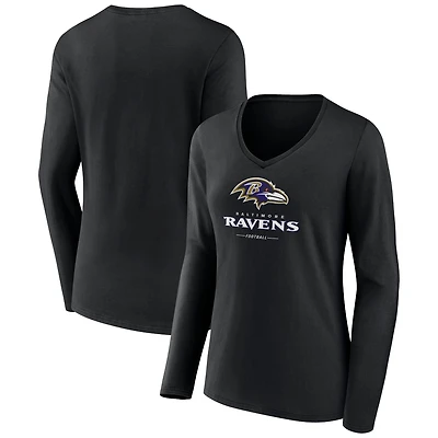 Women's Black Baltimore Ravens Logo Team Lockup Long Sleeve V-Neck T-Shirt