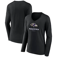 Women's Black Baltimore Ravens Logo Team Lockup Long Sleeve V-Neck T-Shirt