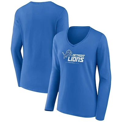 Women's Blue Detroit Lions Logo Team Lockup Long Sleeve V-Neck T-Shirt