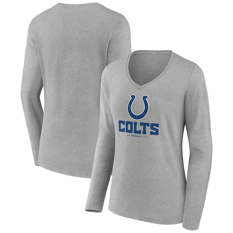 Women's Heather Gray Indianapolis Colts Logo Team Lockup Long Sleeve V-Neck T-Shirt