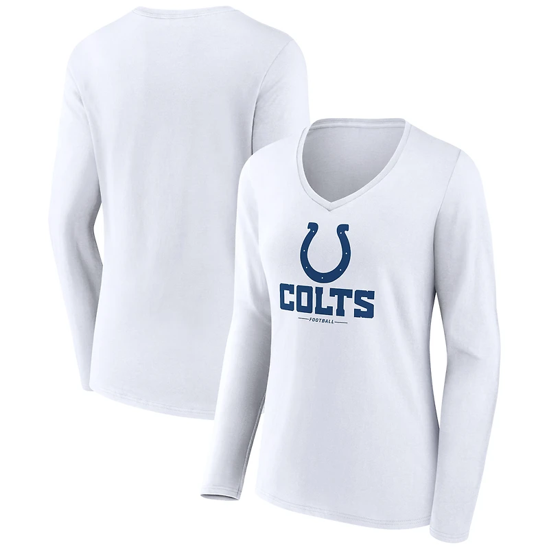 Women's White Indianapolis Colts Logo Team Lockup Long Sleeve V-Neck T-Shirt