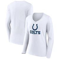 Women's White Indianapolis Colts Logo Team Lockup Long Sleeve V-Neck T-Shirt