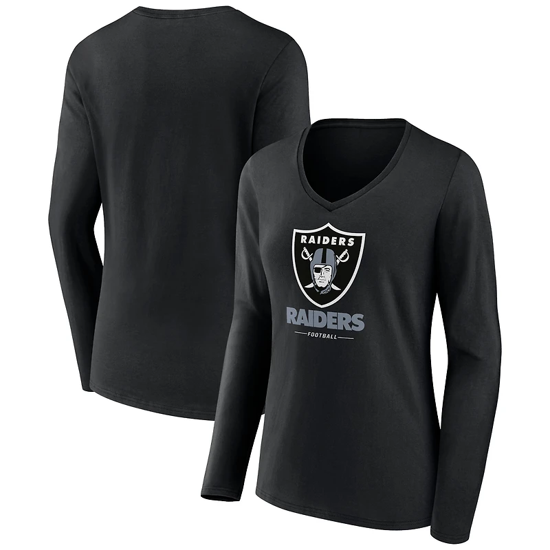 Women's Black Las Vegas Raiders Logo Team Lockup Long Sleeve V-Neck T-Shirt