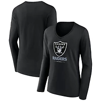 Women's Black Las Vegas Raiders Logo Team Lockup Long Sleeve V-Neck T-Shirt