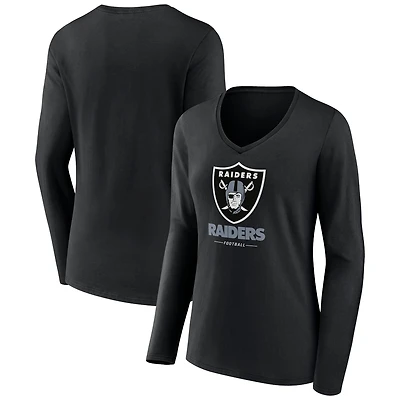 Women's Black Las Vegas Raiders Logo Team Lockup Long Sleeve V-Neck T-Shirt