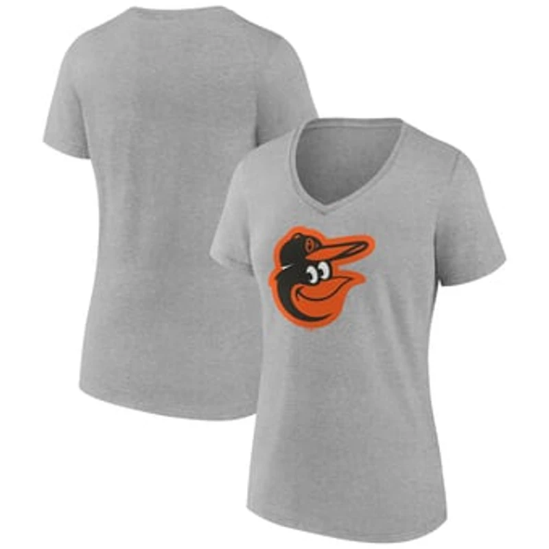 Women's Gray Baltimore Orioles Official Logo V-Neck T-Shirt