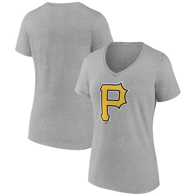Women's Gray Pittsburgh Pirates Official Logo V-Neck T-Shirt