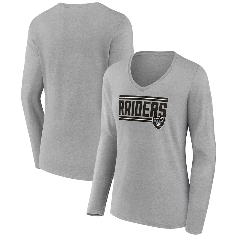 Women's Gray Las Vegas Raiders On Side Stripe Long Sleeve V-Neck T-Shirt