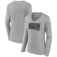 Women's Gray Las Vegas Raiders On Side Stripe Long Sleeve V-Neck T-Shirt