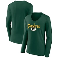 Women's Green Green Bay Packers Freehand Team Long Sleeve V-Neck T-Shirt