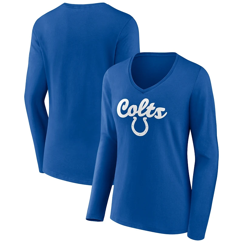 Women's Royal Indianapolis Colts Freehand Team Long Sleeve V-Neck T-Shirt
