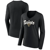 Women's Black New Orleans Saints Freehand Team Long Sleeve V-Neck T-Shirt