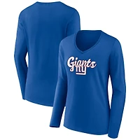 Women's Royal New York Giants Freehand Team Long Sleeve V-Neck T-Shirt
