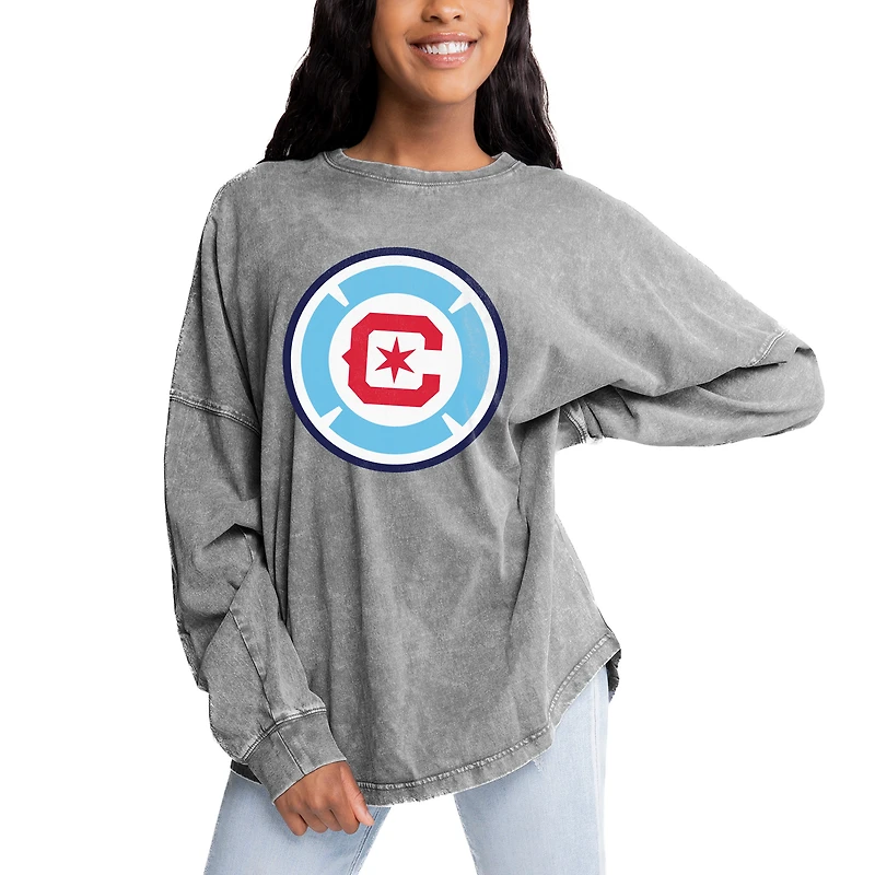 Women's Gameday Couture Gray Chicago Fire Faded Wash Pullover Sweatshirt