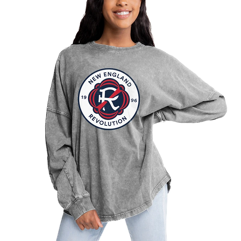 Women's Gameday Couture Gray New England Revolution Faded Wash Pullover Sweatshirt
