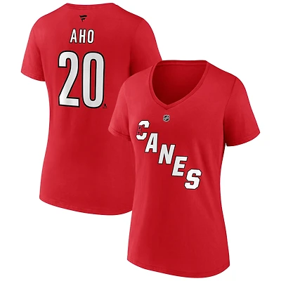 Women's Fanatics Sebastian Aho Red Carolina Hurricanes Special Edition 2.0 Name & Number V-Neck T-Shirt