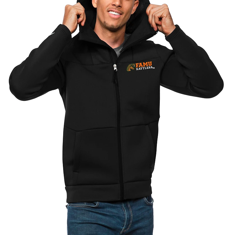 Men's Antigua Black Florida A&M Rattlers Protect Full-Zip Hoodie
