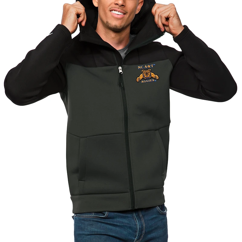 Men's Antigua Black/Charcoal North Carolina A&T Aggies Protect Full-Zip Hoodie