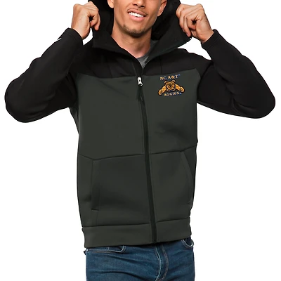Men's Antigua Black/Charcoal North Carolina A&T Aggies Protect Full-Zip Hoodie