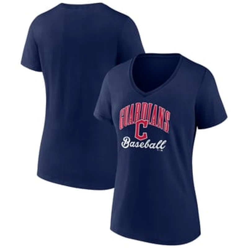 Women's Navy Cleveland Guardians Victory Script Team V-Neck T-Shirt