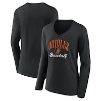 Women's Black Baltimore Orioles Victory Script Long Sleeve V-Neck T-Shirt