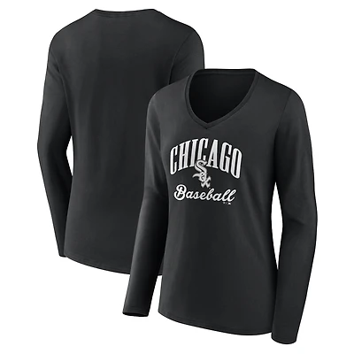 Women's Black Chicago White Sox Victory Script Long Sleeve V-Neck T-Shirt