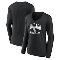 Women's Black Chicago White Sox Victory Script Long Sleeve V-Neck T-Shirt