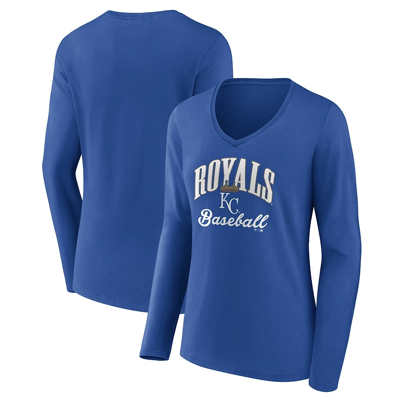Women's Royal Kansas City Royals Victory Script Long Sleeve V-Neck T-Shirt
